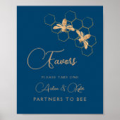 インディゴとハニカムウェディングシャワーの好意の表の署名 ポスター (正面)