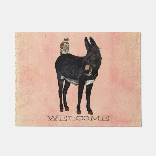 インディゴのろば及びフクロウの玄関マット ドアマット (正面)