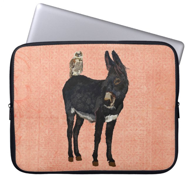 インディゴのろば及び銅のフクロウコンピュータ袖 ラップトップスリーブ (正面)