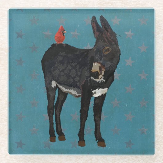 インディゴのろば及び（鳥）ショウジョウコウカンチョウガラスのコースター ガラスコースター (正面)