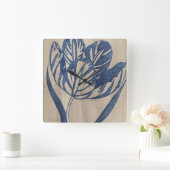 インディゴのチューリップ スクエア壁時計 (ホーム)