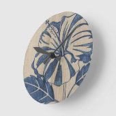 インディゴのハイビスカス ラウンド壁時計 (傾斜)