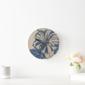 インディゴのハイビスカス ラウンド壁時計 (ホーム)