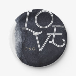 インディゴのモダン水シンプル色の結婚愛 ペーパープレート