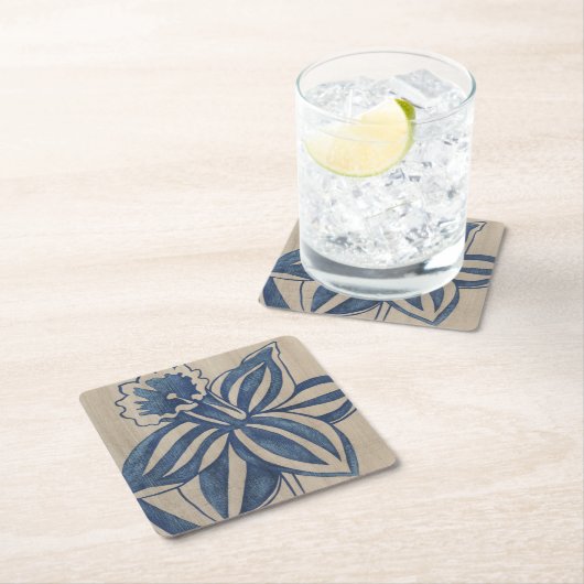 インディゴのラッパスイセン スクエアペーパーコースター (インサイチュ)