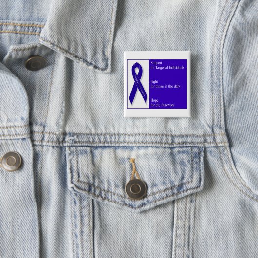 インディゴのリボンのロゴの正方形ボタン 缶バッジ (インサイチュ)