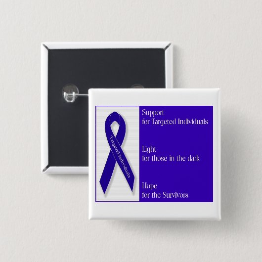 インディゴのリボンのロゴの正方形ボタン 缶バッジ (正面&裏面)