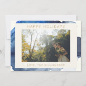 インディゴの抽象的な水彩画のエレガントなカップル写真 シーズンカード (正面)