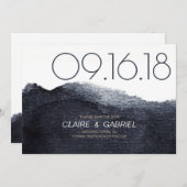 インディゴの水モダン色のシンプルは日付を保存 セーブザデート (正面/裏面)