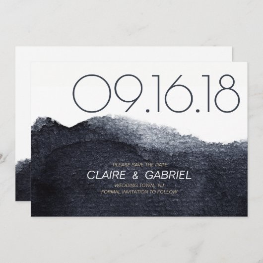 インディゴの水モダン色のシンプルは日付を保存 セーブザデート (正面/裏面)