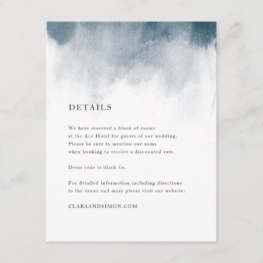 インディゴの水彩画の洗浄明細カード エンクロージャーカード (正面)