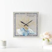 インディゴの海のカニの貝殻の航海のなビーチハウス スクエア壁時計 (ホーム)