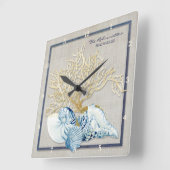 インディゴの海のカニの貝殻の航海のなビーチハウス スクエア壁時計 (傾斜)