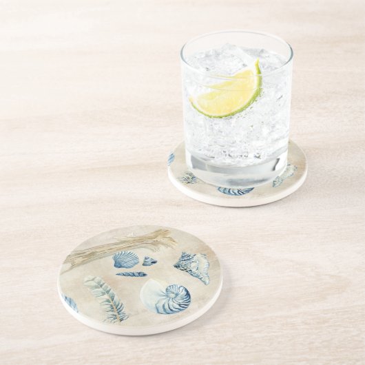 インディゴの海のビーチのスケッチブックの水彩画の貝 コースター (側面)