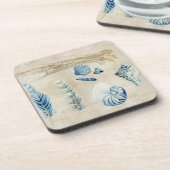 インディゴの海のビーチのスケッチブックの水彩画の貝 コースター (左側)