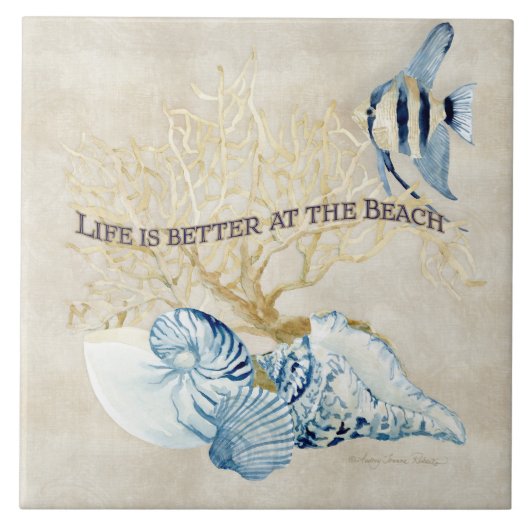インディゴの海の生命はビーチの貝でよりよいです タイル (正面)
