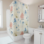 インディゴの海の赤いファンの珊瑚のくらげのタコの貝 シャワーカーテン (インサイチュ)