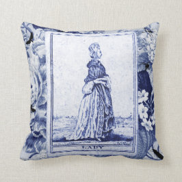 インディゴの花柄ToileのVintage女性占いカード クッション