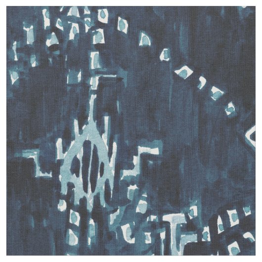 インディゴの衛星イカットの種族の水彩画 ファブリック (クローズアップ)