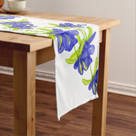 インディゴアイリス花水彩手色彩の鮮やか形 ロングテーブルランナー