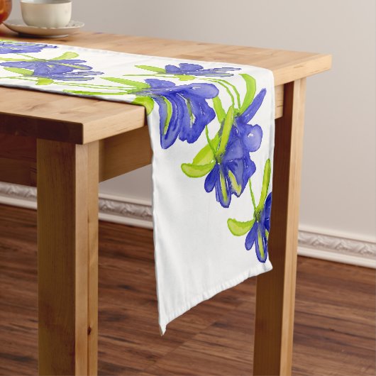 インディゴアイリス花水彩手色彩の鮮やか形 ロングテーブルランナー (インサイチュ)