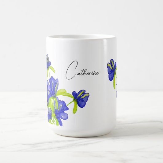 インディゴアイリス 花のモノグラム 水彩画 コーヒーマグカップ (中央)