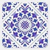 インディゴアズレジョスポルトガルの青と白のタイル スクエアシール (正面)