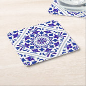 インディゴアズレジョスポルトガルの青と白のタイル スクエアペーパーコースター (アングル)
