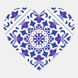 インディゴアズレジョスポルトガルの青と白のタイル ハートシール