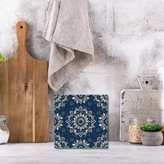 インディゴアズレジョブルーポルトガルのマンダラ装飾品 タイル