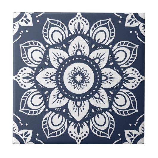 インディゴアズレジョブルーポルトガルのマンダラ装飾品 タイル (正面)