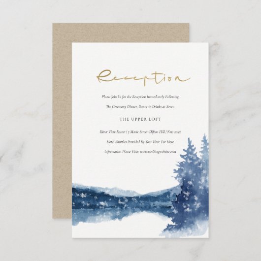 インディゴインクブルーマウンテンレイクウェディングレセプション エンクロージャーカード (正面/裏面)