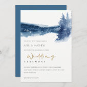 インディゴインクブルーマウンテンレイクスノーウェディング招待 サンキューカード (正面/裏面)
