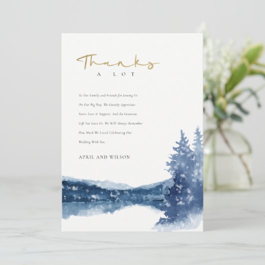 インディゴインクブルーマウンテンレイクパインスノー結婚ズ サンキューカード (スタンド正面)