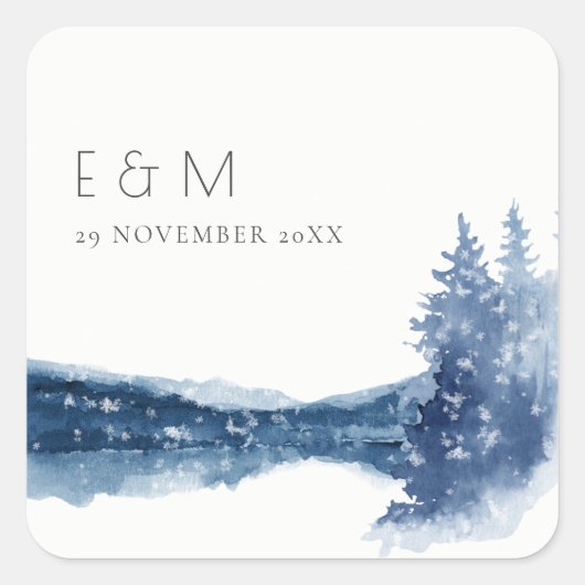 インディゴインクブルーマウンテンレイクモノグラム結婚ズ スクエアシール (正面)