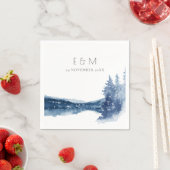 インディゴインクブルーマウンテンレイクモノグラム結婚ズ スタンダードカクテルナプキン (インサイチュ)