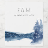 インディゴインクブルーマウンテンレイクモノグラム結婚ズ ワインラベル (シングルラベル)