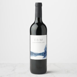 インディゴインクブルーマウンテンレイクモノグラム結婚ズ ワインラベル