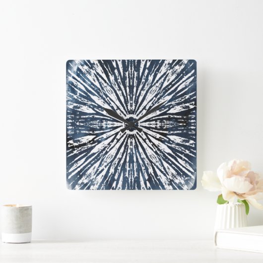 インディゴインク放射状のもののモチーフ スクエア壁時計 (ホーム)