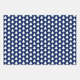 インディゴウィンターツリーパターンウォーターカラーアート ラッピングペーパーシート