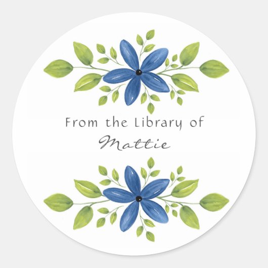 インディゴウォーターカラーフローラスワッグ2 ラウンドシール (正面)