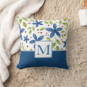 インディゴウォーターカラーフローラブーケパターン クッション (ブランケット)