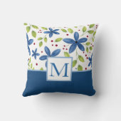 インディゴウォーターカラーフローラブーケパターン クッション (裏面)