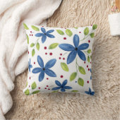 インディゴウォーターカラーフローラブーケパターン クッション (ブランケット)