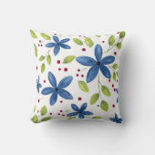 インディゴウォーターカラーフローラブーケパターン クッション (正面)