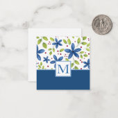 インディゴウォーターカラーフローラブーケパターン ノートカード (正面/裏面インサイチュ)