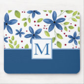 インディゴウォーターカラーフローラブーケパターン マウスパッド (正面)