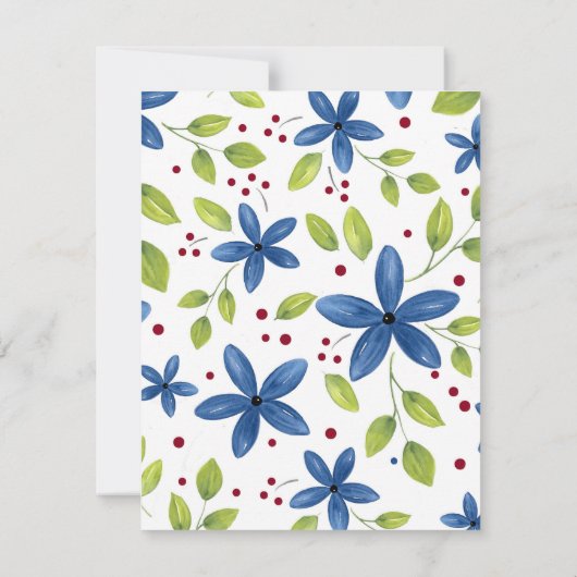 インディゴウォーターカラーフローラブーケパターン 招待状 (裏面)