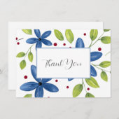 インディゴウォーターカラーフローラブーケ サンキューカード (正面/裏面)