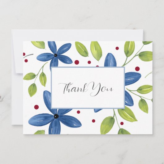 インディゴウォーターカラーフローラブーケ サンキューカード (正面)